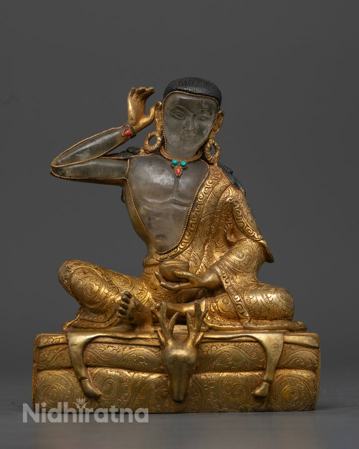 Milarepa statue body made from Crystal and finest finishing with copper | Adorned with semi-precious Stones 