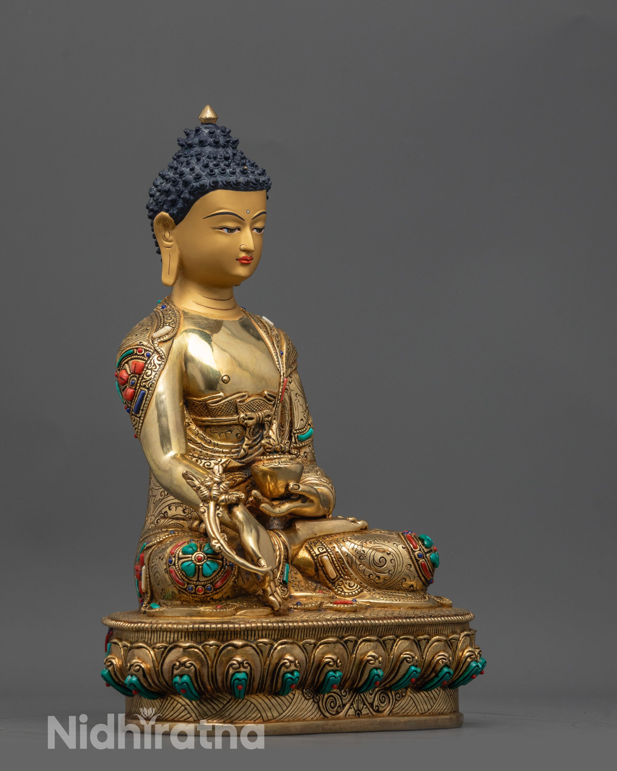 24K Gold Fire-Gilded Medicine Buddha Statue | Handcrafted Sculpture