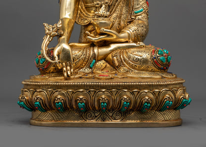 24K Gold Fire-Gilded Medicine Buddha Statue | Handcrafted Sculpture