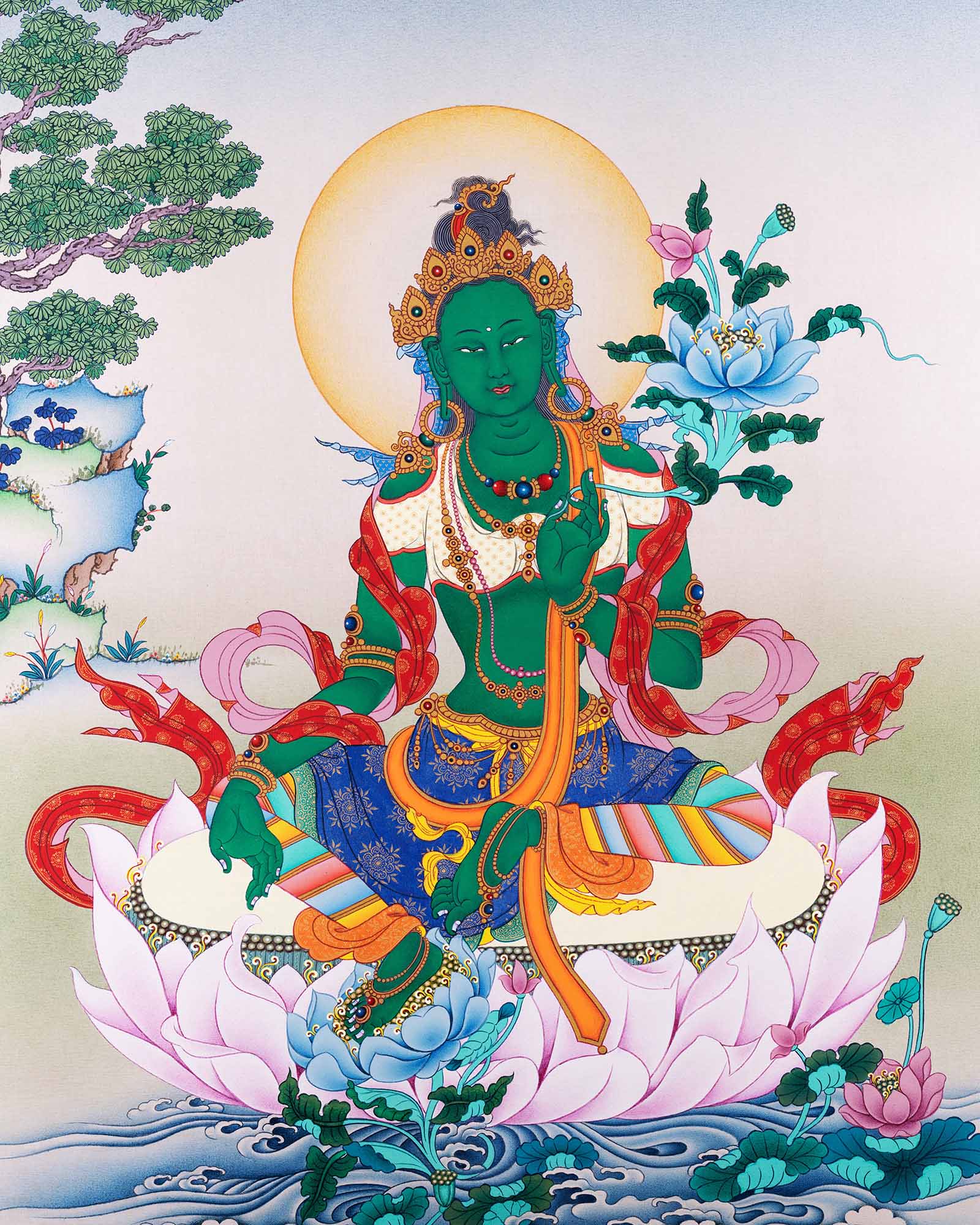 Green Tara Thangka Print