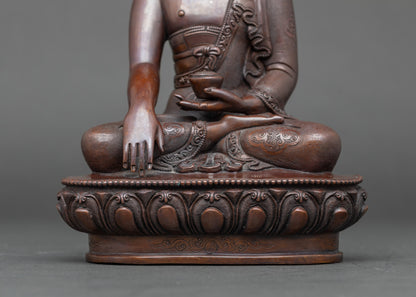 Detail of  intricately carved lotus base, handcrafted Nepalese Buddha