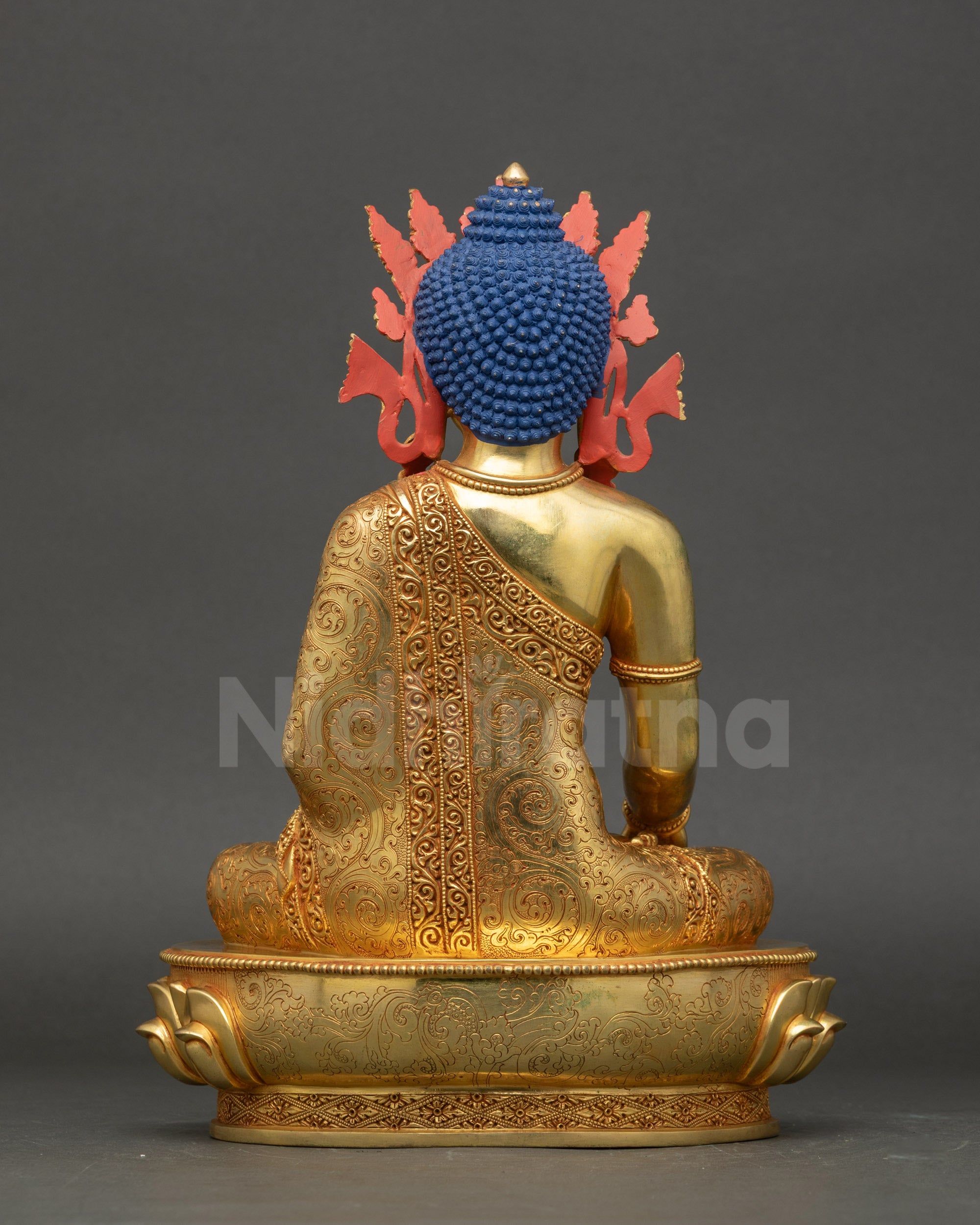 Detailed 3D filigree carving Crowned Shakyamuni Buddha copper Nepal sculpture