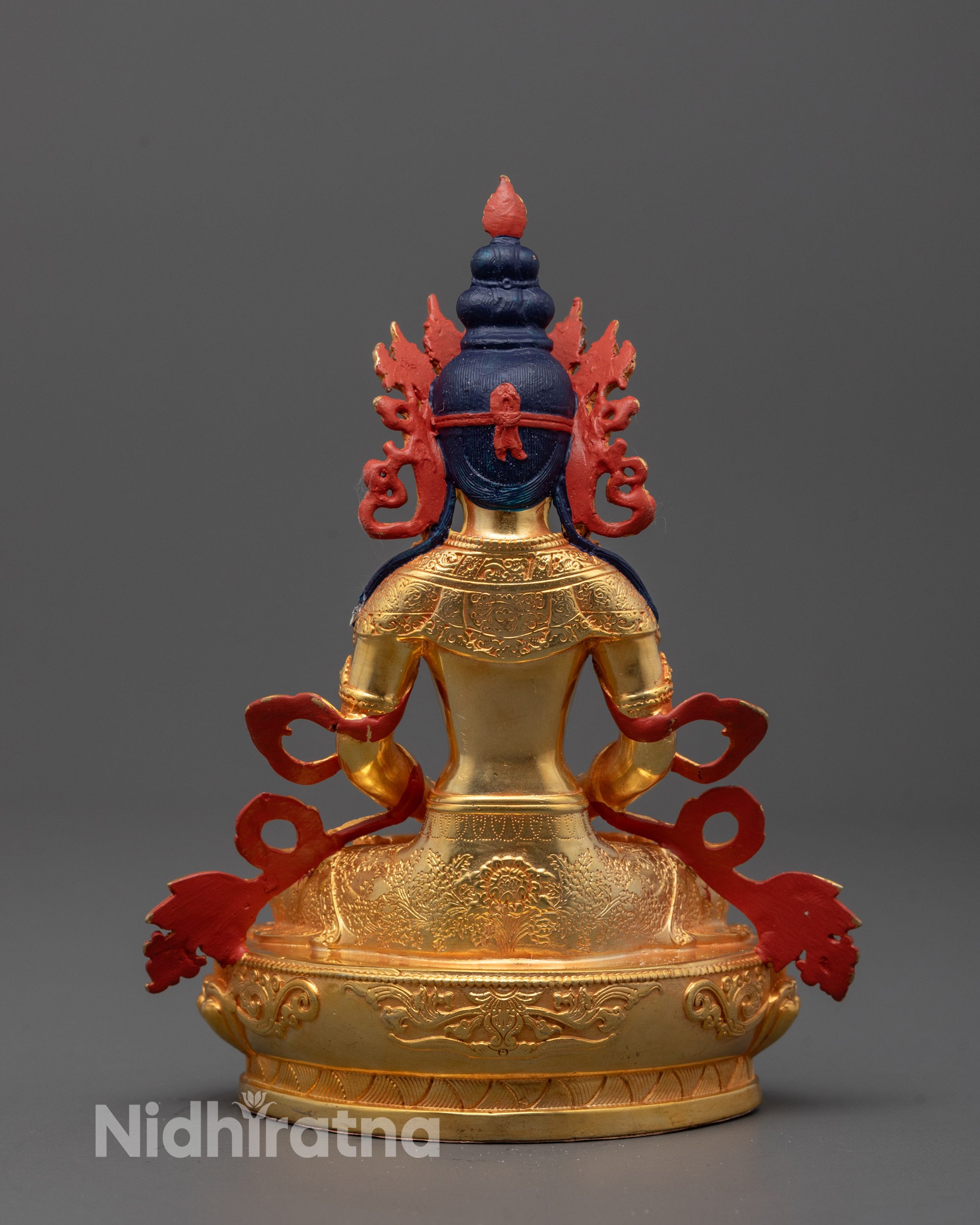 Detailed Amitayus sculpture with traditional Buddhist design representing immortality
