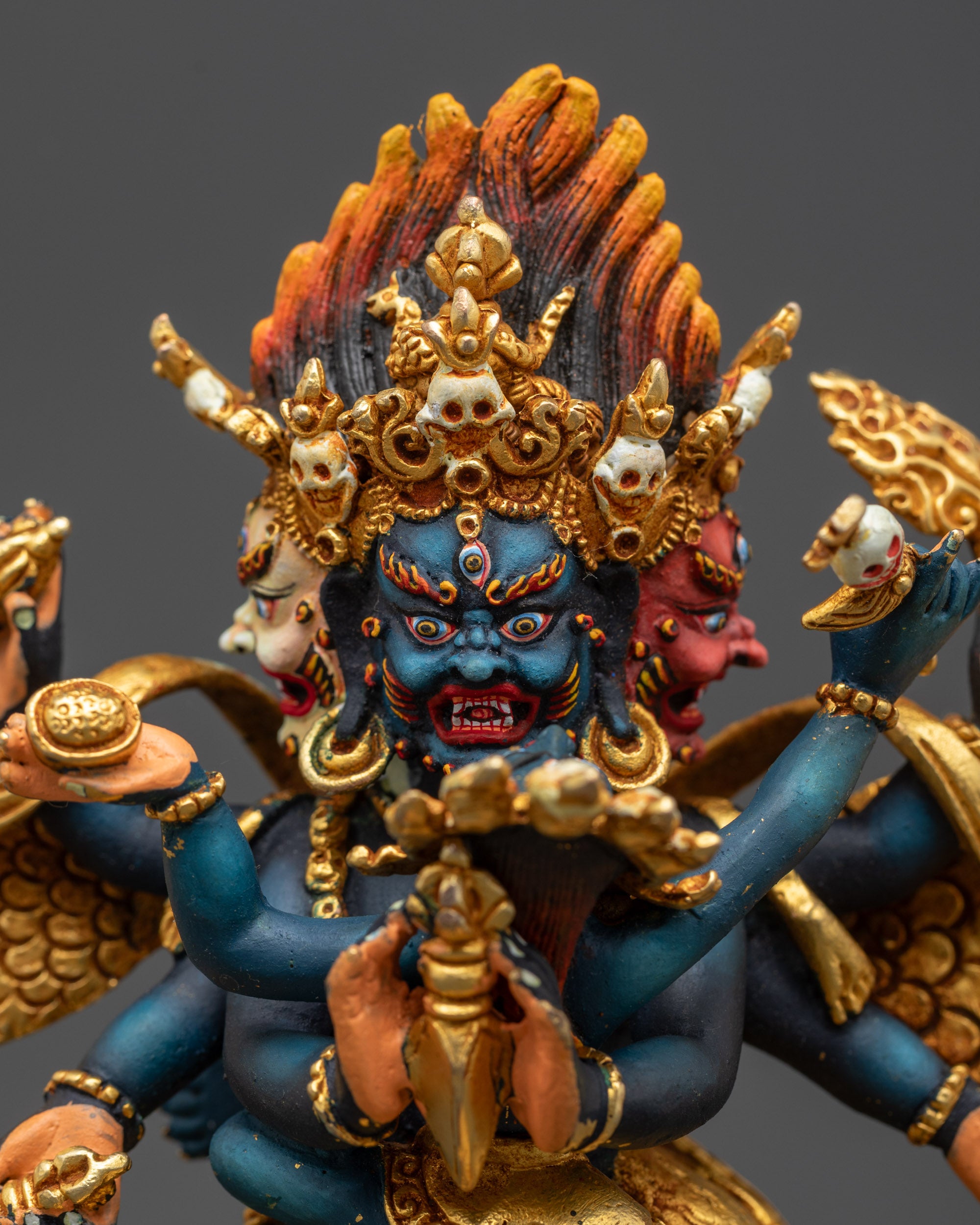 Detailed Close-Up of Vajrakilaya Statue Holding Phurba Ritual Dagger