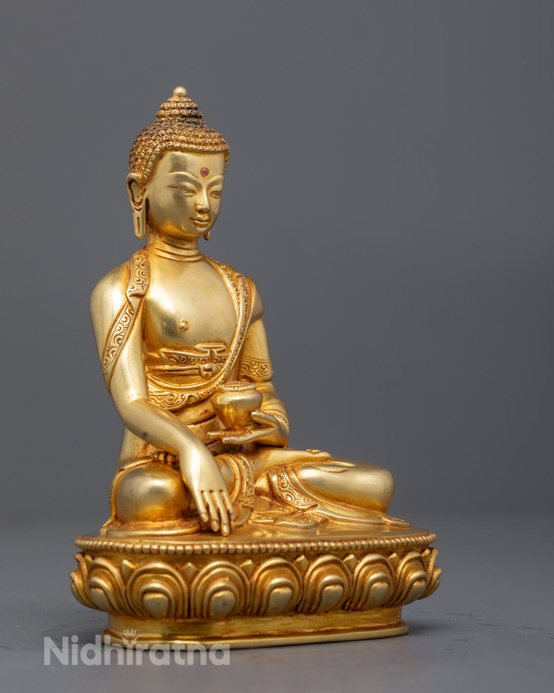 Detailed Patra bowl in Gautam Buddha Statue symbol of renunciation handcrafted Buddhist statue