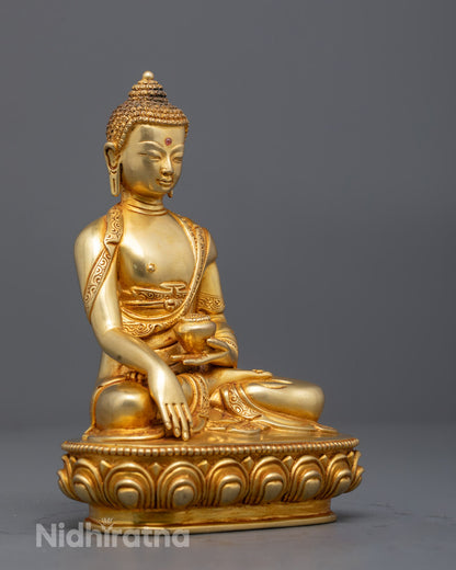 Detailed Patra bowl in Gautam Buddha Statue symbol of renunciation handcrafted Buddhist statue