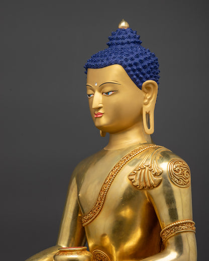 Detailed Side view of Shakyamuni Buddha sculpture highlighting intricate robe craftsmanship

