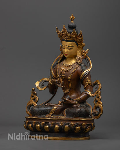 Detailed Vajrasattva Statue with Lotus Throne and Traditional Jewelry Ornamentation