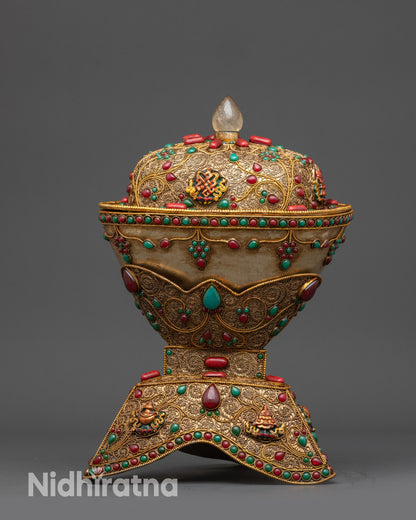 Detailed close-up of Kapala Set crystal core with natural patterns from Nepal