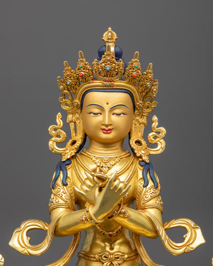 Detailed close-up of Vajradhara Statue showing intricate gold gilding