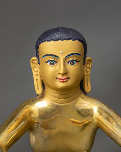 Detailed close up Samantabhadri holding kapala and kartika knife gold-gilded copper sculpture