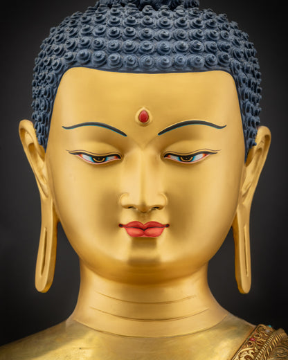 Detailed close up face Amitabha Buddha serene meditation expression
