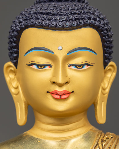 Detailed close up of Buddha Shakyamuni face for spiritual meditation and mindfulness practice