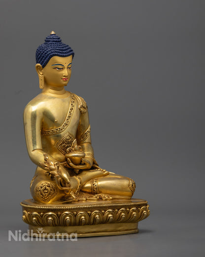Detailed craftsmanship of the Medicine Buddha Statue, highlighting the hollow section for mantra filling and consecration rituals, ideal for meditation spaces or altars.