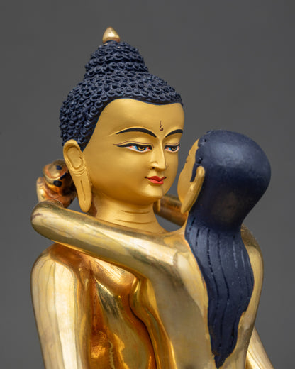 Detailed face of Samantabhadra Buddha holding kartika and kapala Nepal