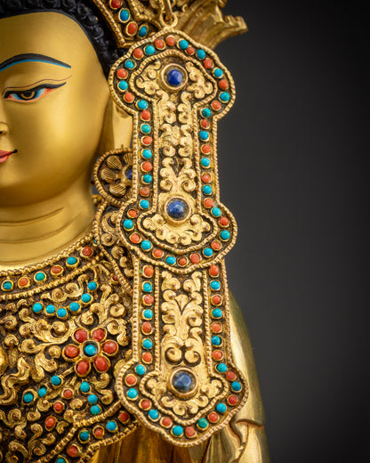 Detailed right side earrings of sacred Jowo Rinpoche Buddha statue
