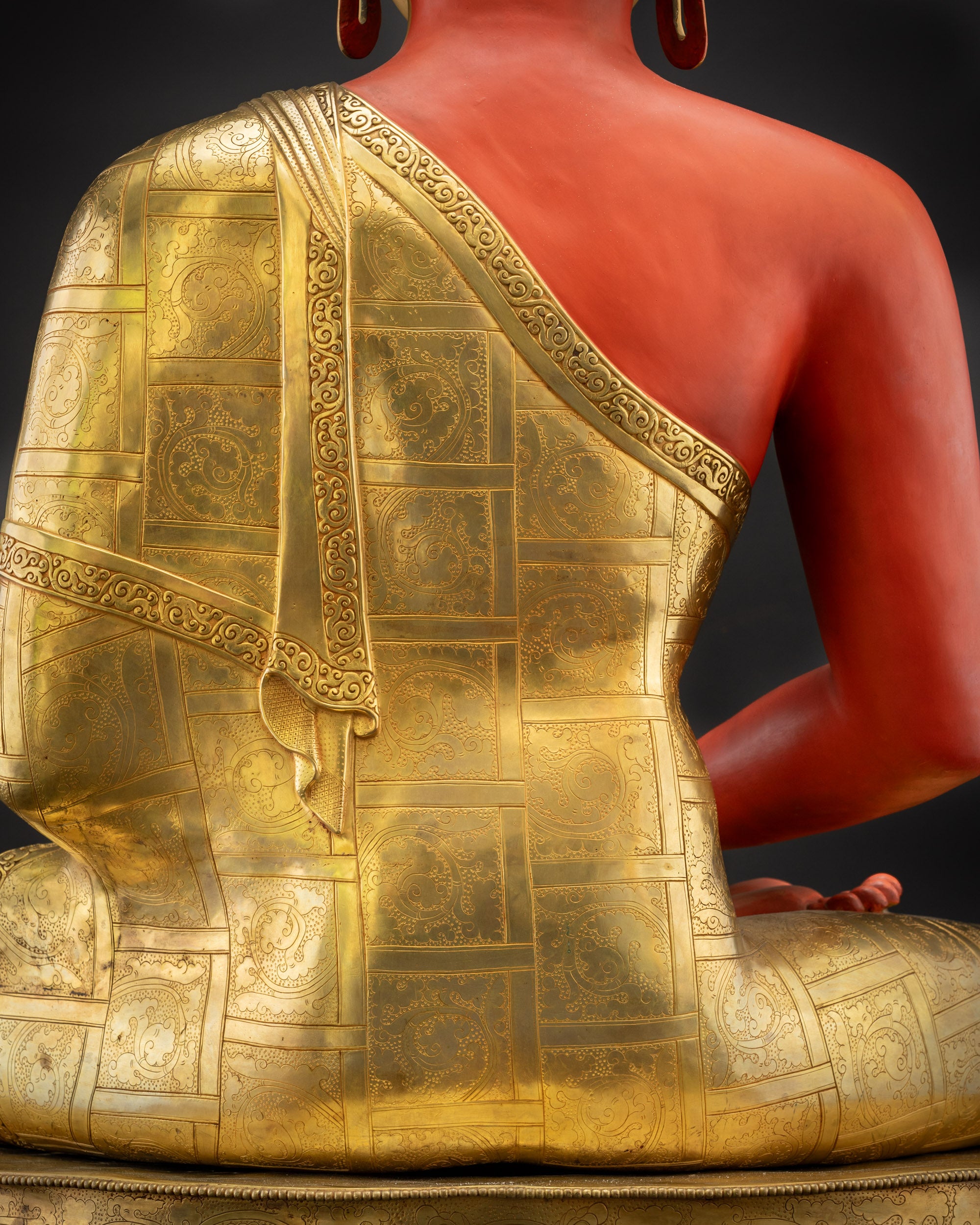 Detailed shot of Amitabha Buddha robe with Fire Gold-Gilded highlights
