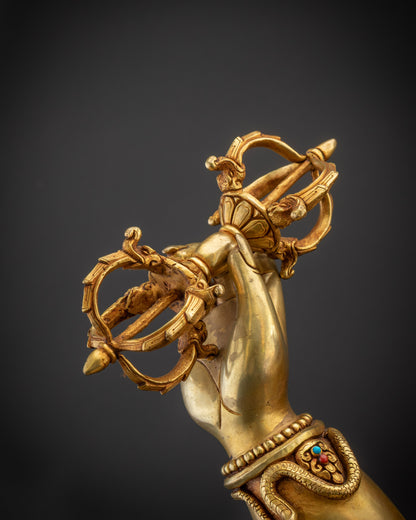 Detailed shot of Vajrapani Statue dorje highlighting precise craftsmanship
