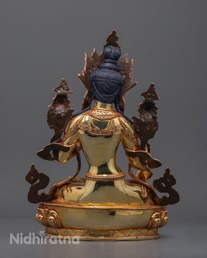Detailed shot of lotus throne and ornate jewelry on premium hand-carved White Tara Sculpture