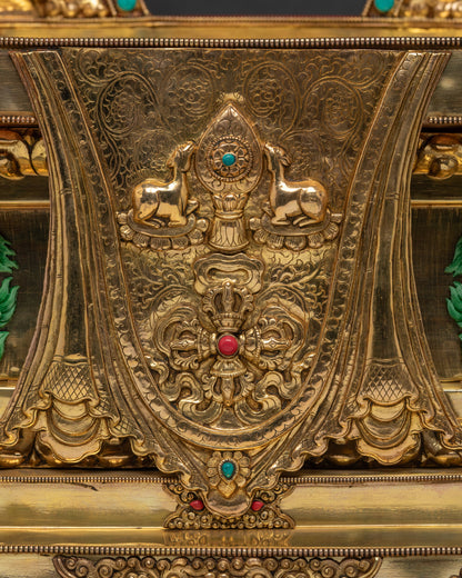 Detailed shot protective animal Vajrayana throne carved animals at lower tier