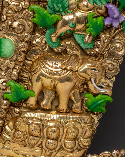 Detailed shot protective animal Vajrayana throne carved animals at lower tier