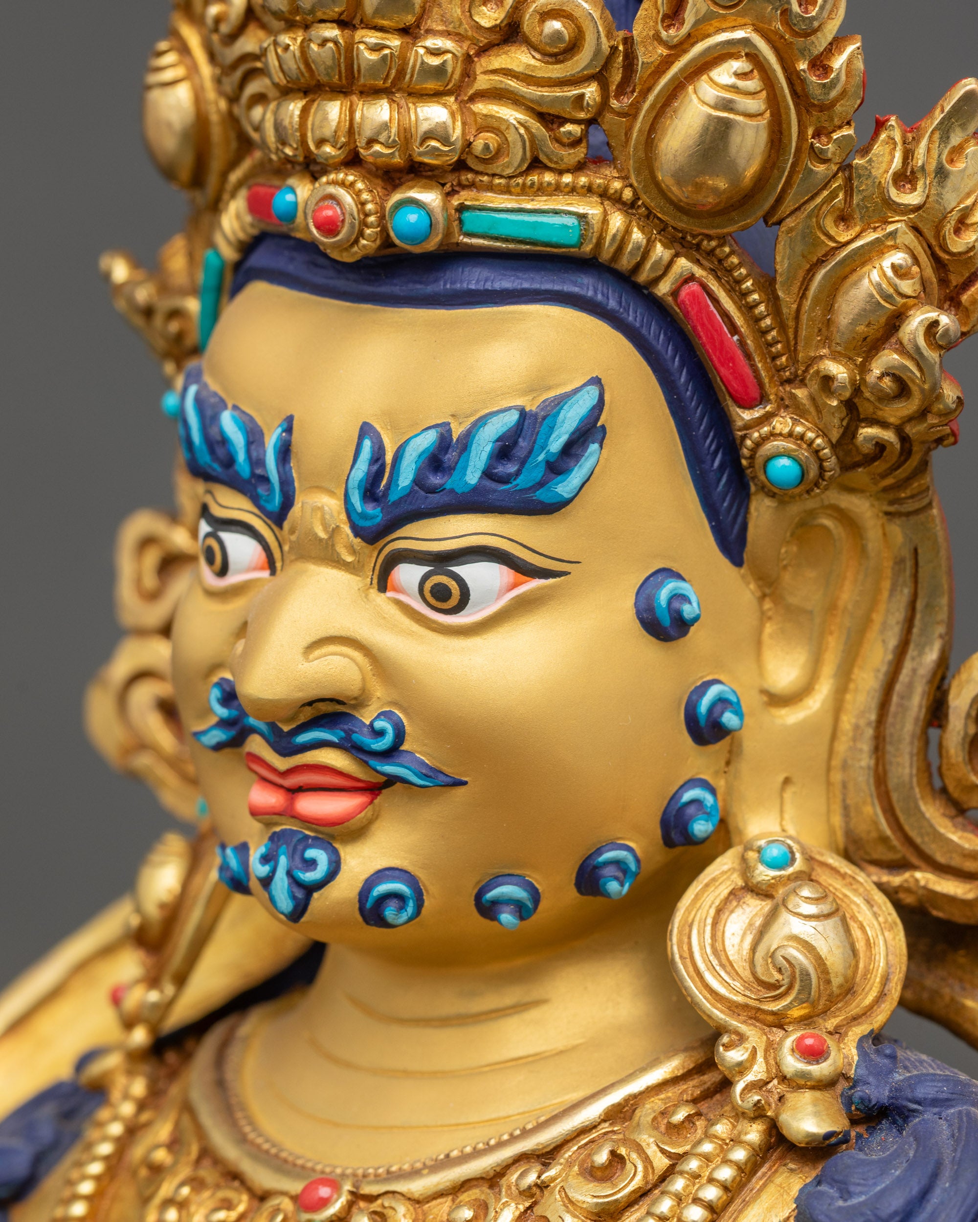 Detailed side close up face Namtoshe statue halo Garuda elephants

