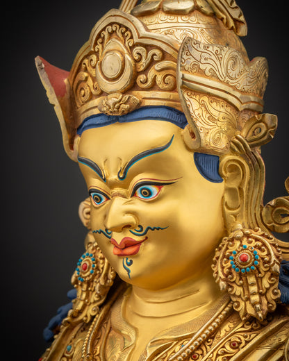 Detailed side close up face highlighting gold-gilded finish