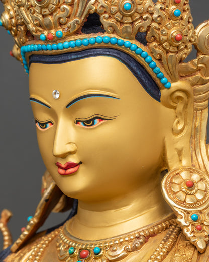 Detailed side face close-up of Four-Armed Chenrezig Bodhisattva in meditation pose