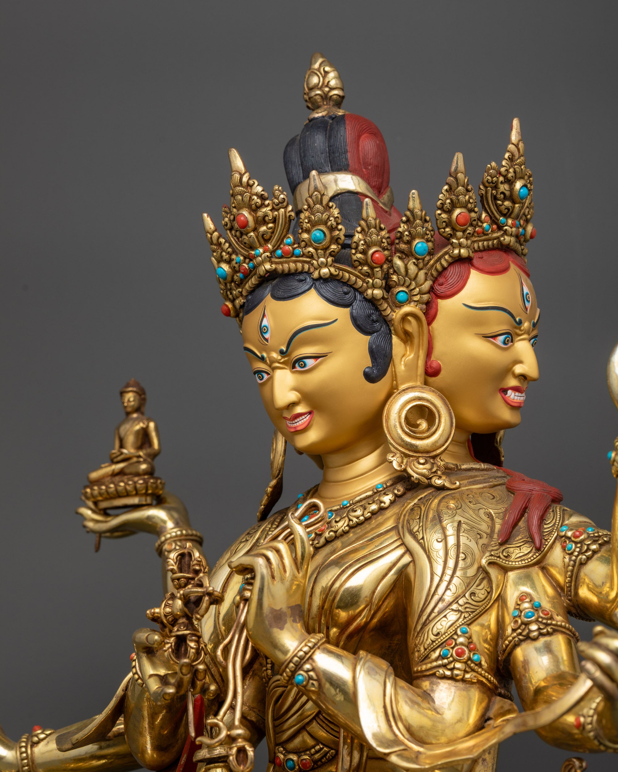 Detailed side view Namgyalma with Five-Jeweled Crown and semi-precious stones