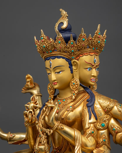 Detailed side view of Namgyalma statue with ornaments and semi-precious stones