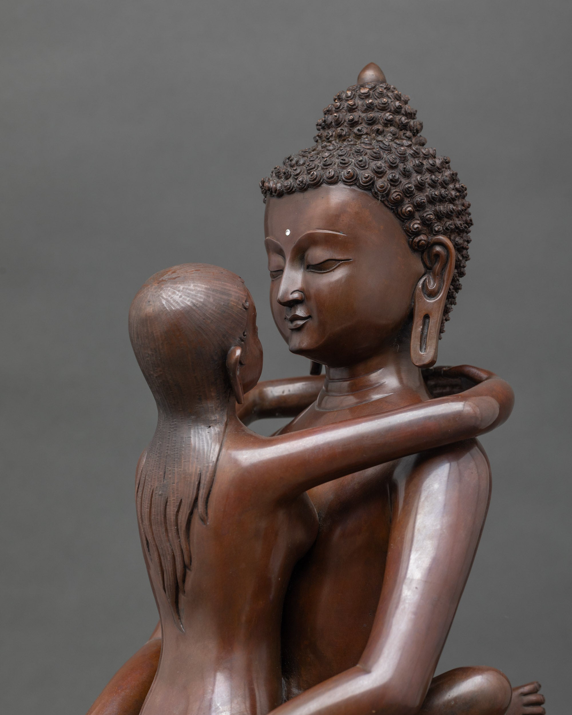 Detailed side view of Samantabhadra and consort, Nepalese Buddhist meditation sculpture