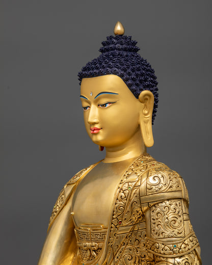 Detailed side view of Tathagata Buddha Statue showing earth-touching mudra

