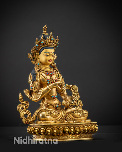Detailed side view of Vajrasattva Statue showing robe, lotus seat, and jewelry patterns
