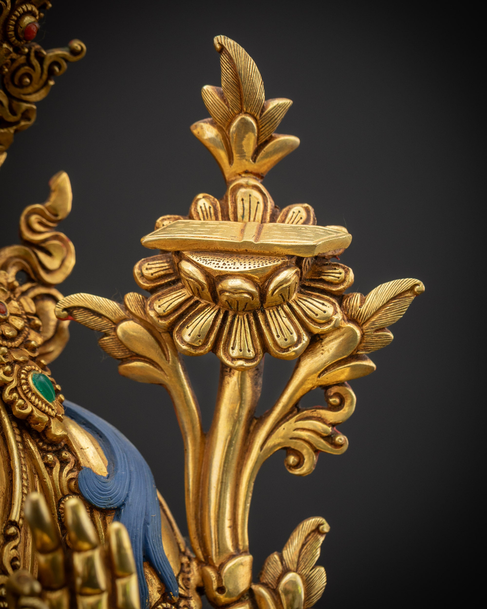 Detailed sutra on utpala flower held by Masterpiece Manjushri Statue