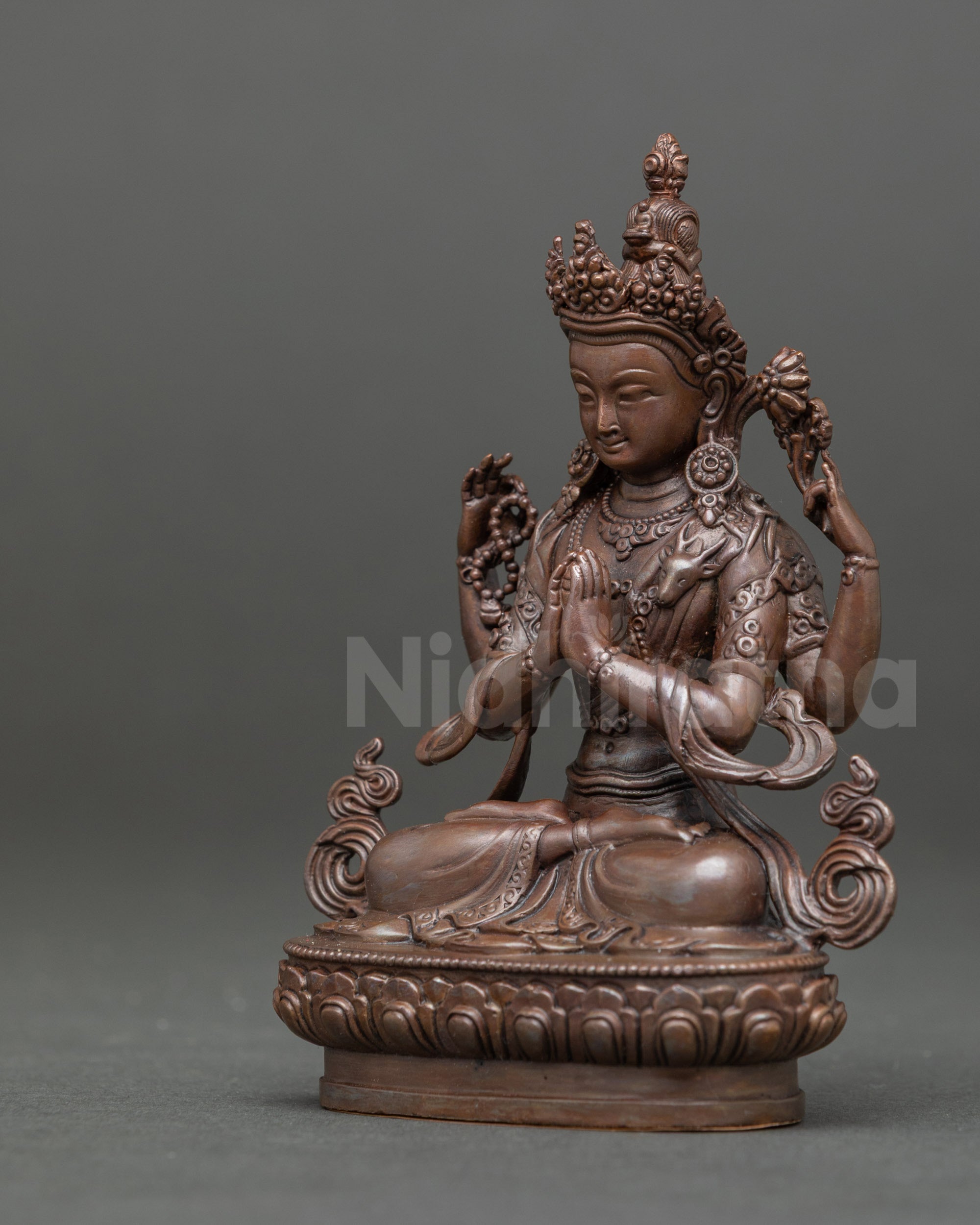 Detailed view of Chenrezig  face with serene expression and spiritual presence