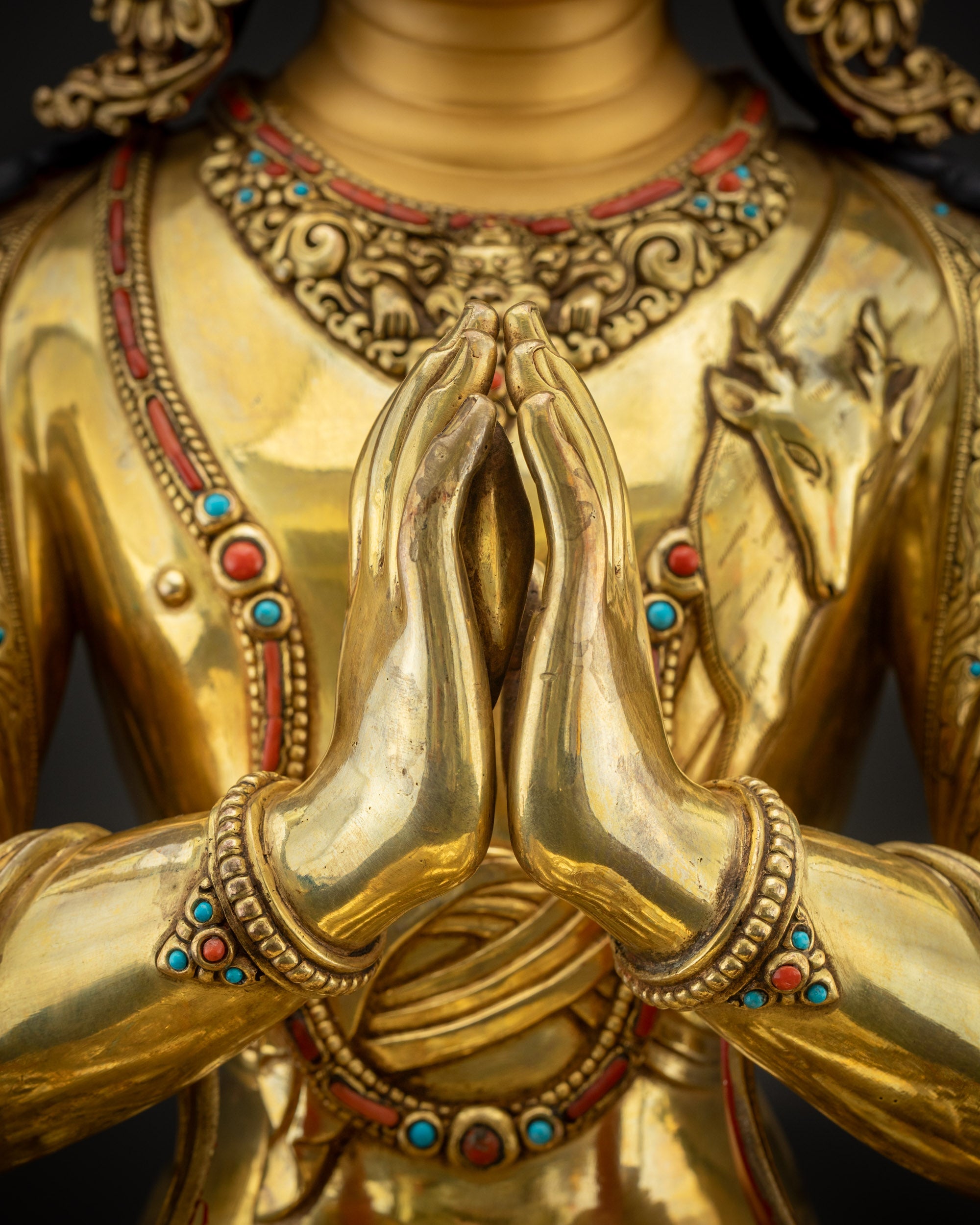 Detailed view of Chenrezig wish-fulfilling gem Bodhisattva idol
