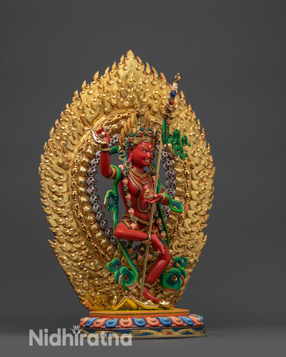 Detailed view of Dorje Phagmo Statue holding kapala and flaying knife symbolizing transcendent wisdom