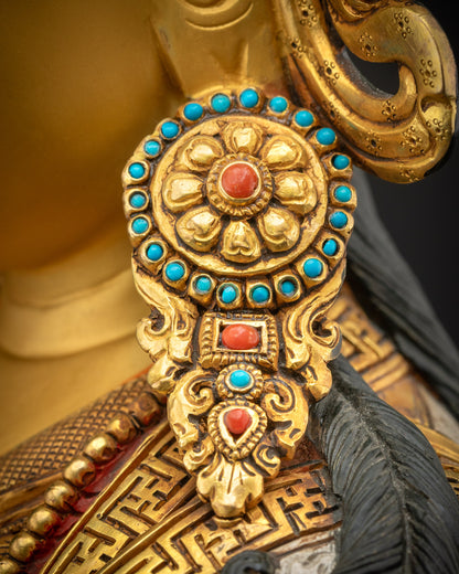Detailed view of Guru Rinpoche earrings adorned with semi-precious stones