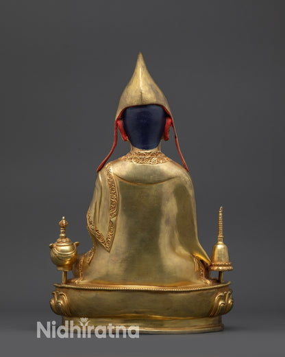 Dipankara Atisha statue rear view highlighting traditional Himalayan craftsmanship