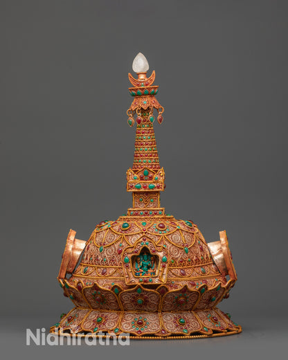 Divine Copper Buddhist Stupa handcrafted by Newari artisans in Nepal
