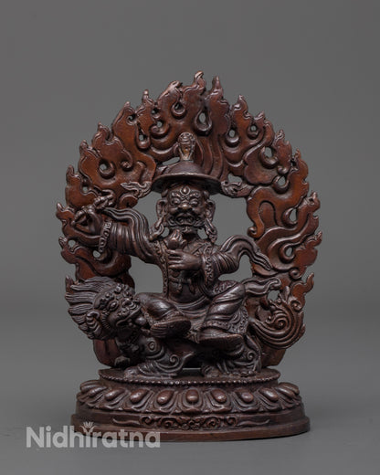 Front view of machine-made oxidized Dorje Lekpa statue with detailed wrathful expression