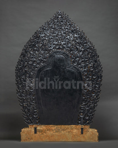 Back of Vajrabhairava and Vajravetali Union with blazing halo and intricate Himalayan carvings