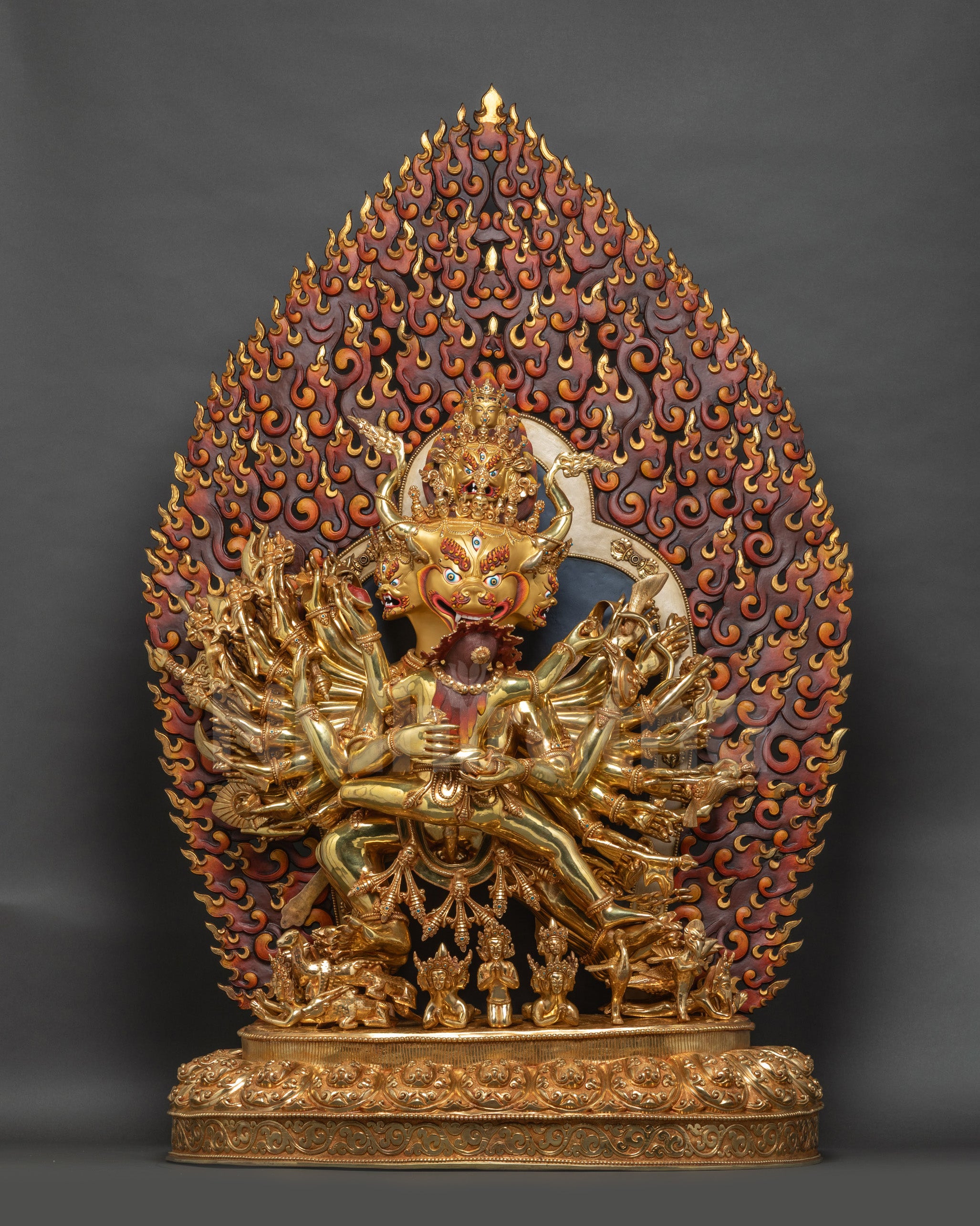 Front of Dorje Jigje Union Statue showing Vajrabhairava and Vajravetali in tantric union