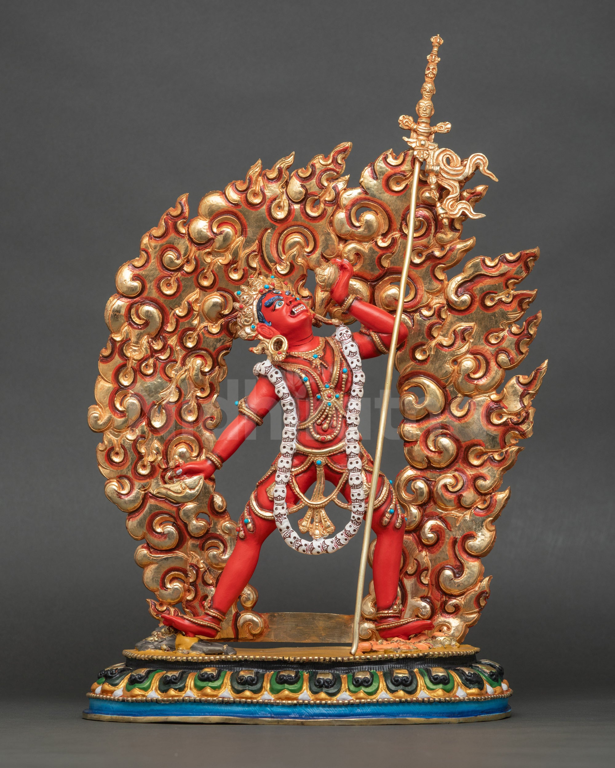 Dorje Naljorma Tibetan goddess statue on lotus throne, handcrafted Nepalese copper art