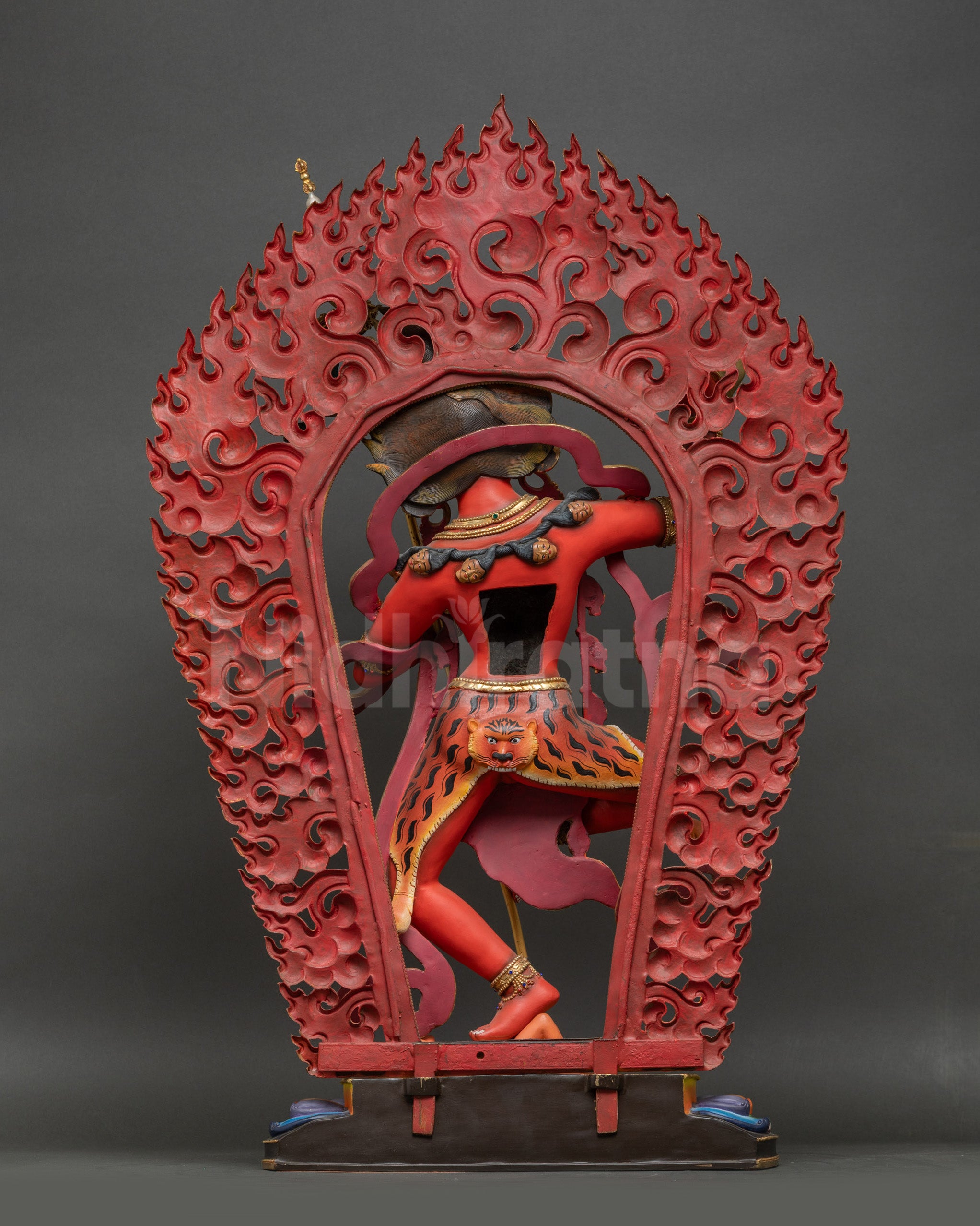 Dorje Phagmo Statue Back View Intricate Copper Carvings and Gold Finish