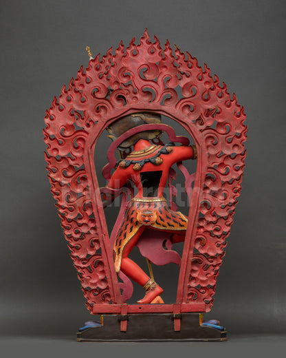 Dorje Phagmo Statue Back View Intricate Copper Carvings and Gold Finish