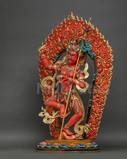 Dorje Phagmo Statue Left Side View with Blazing Halo