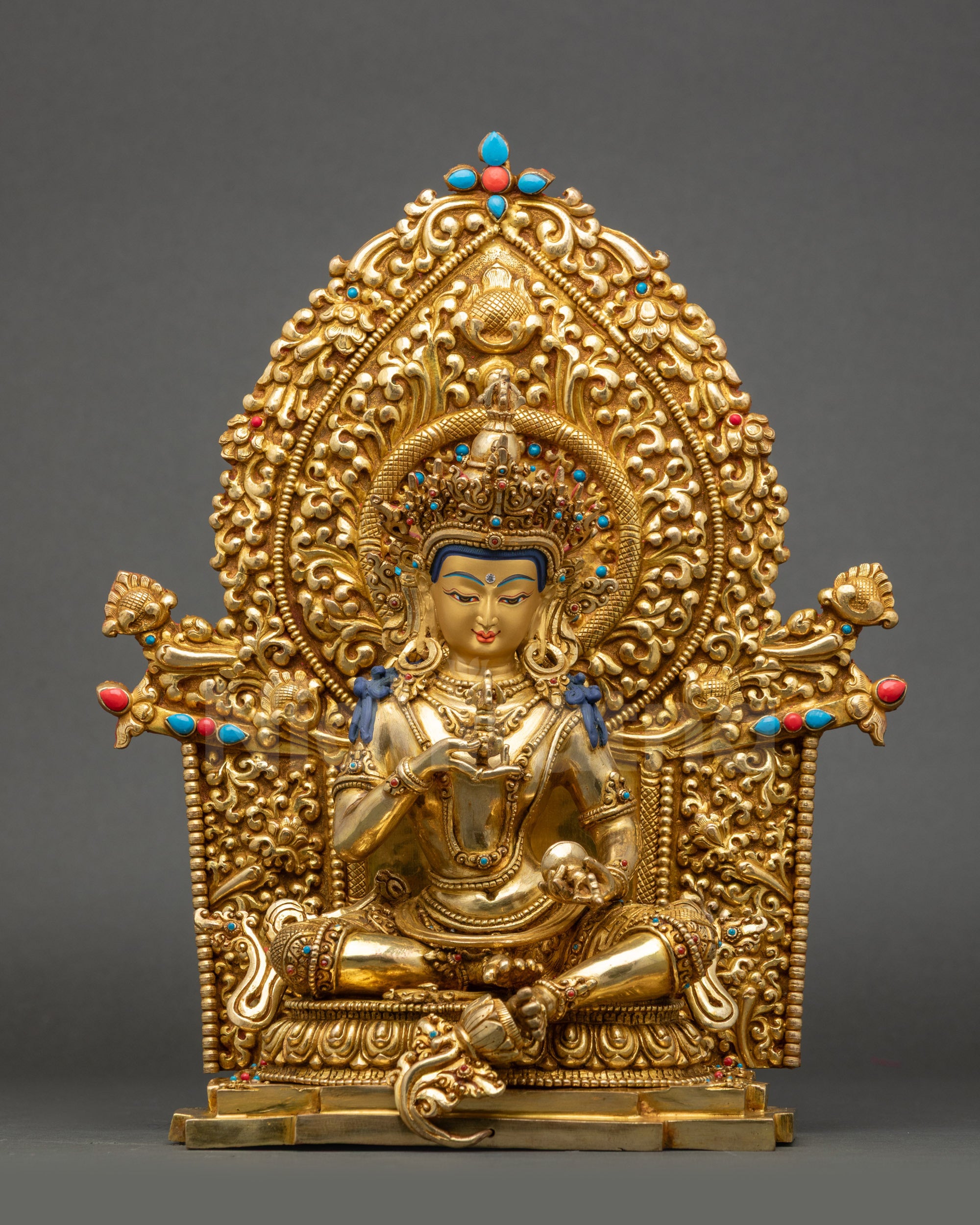 Dorje Sempa Sculpture full view showing gold fire-gilded details