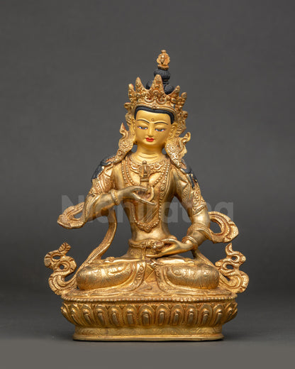 Dorje Sempa Vajrasattva statue seated on lotus with gold gilded face