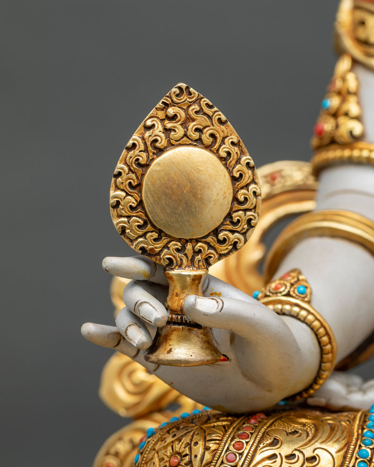 Hand-Painted Dukkar Statue from Nepal | Goddess of The White Parasol